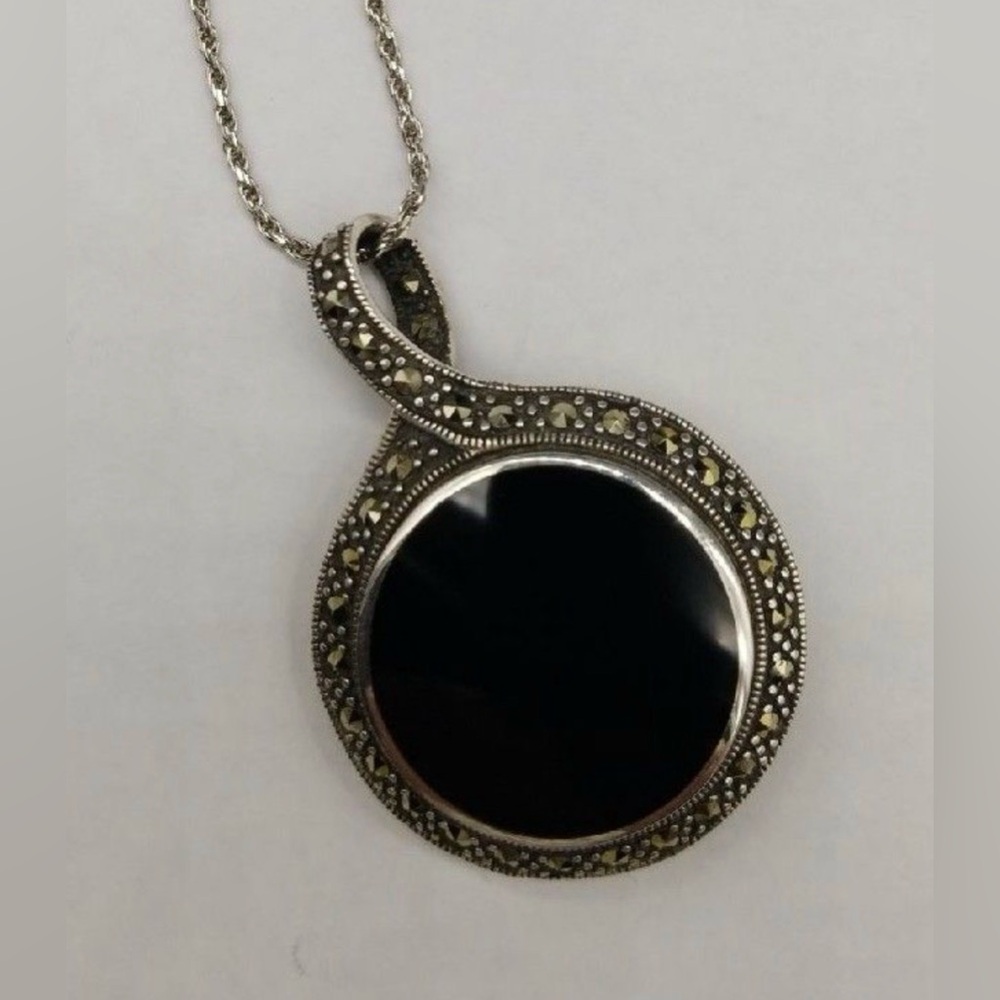 π€VINTAGE MALACHITE 925 ITALY STERLING SILVER REVERSIBLE PENDANTπ€ - Picture 3 of 8